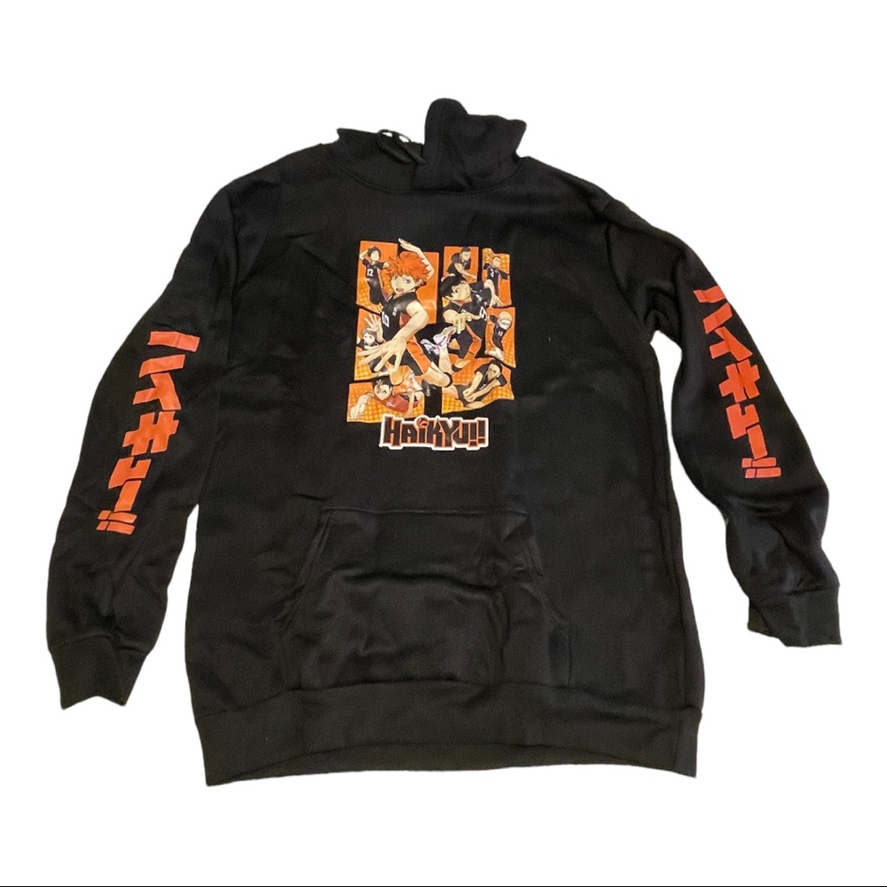 Haikyui Black Hoodie. Size L. Brand new. Fuzzy inside.